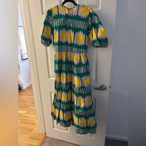 Oliphant Green Floral Tiered Maxi Dress with Puff Sleeves